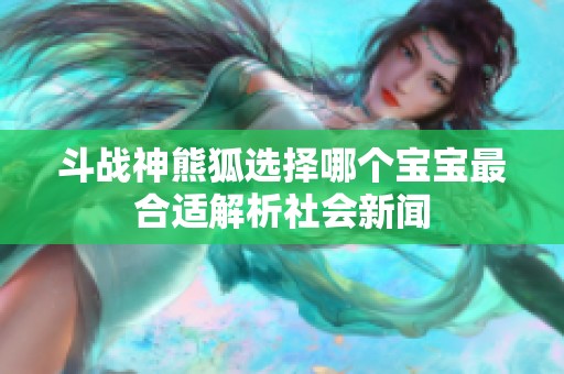 斗战神熊狐选择哪个宝宝最合适解析社会新闻